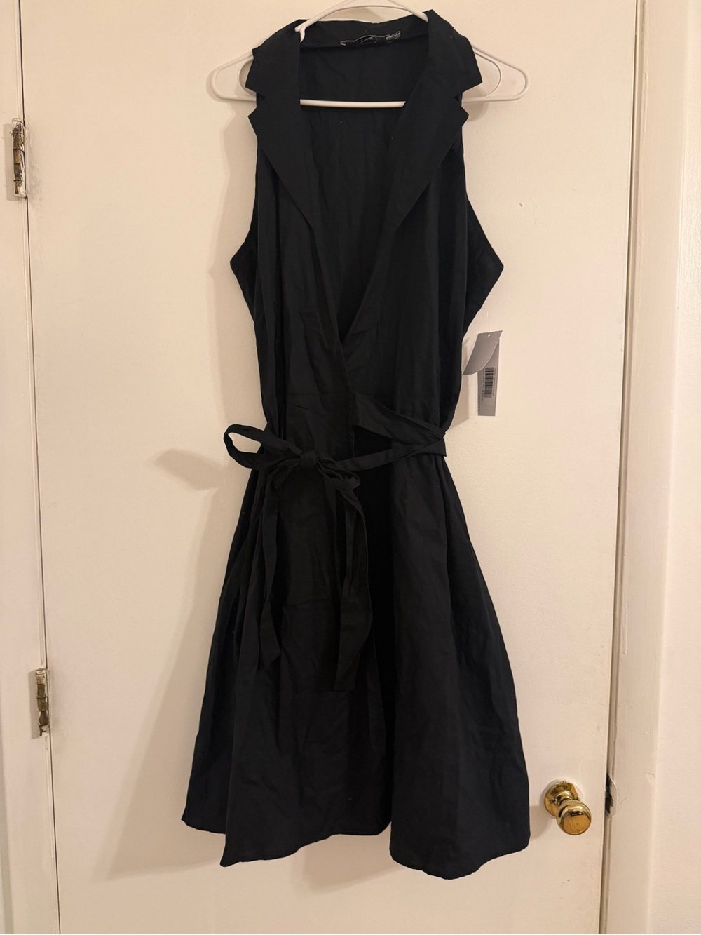 Sleeveless Black Wrap Dress with Waist Tie